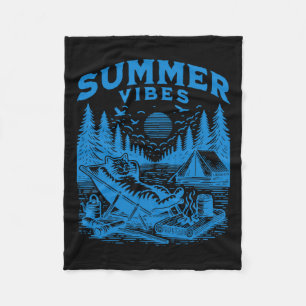 Couverture Polaire Retro 90s Summer Vibes Cat Camping Funny Cat Meme