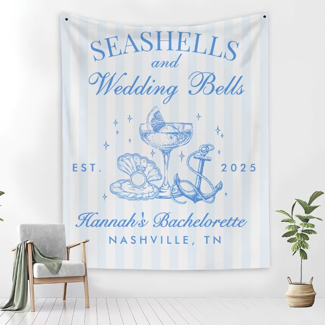 Couverture Polaire Retro Blue Coquillages & Cloches de Mariage Enterr (Créateur téléchargé)