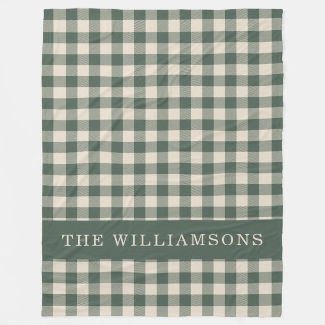 Couverture Polaire Retro Buffalo Plaid Forest Green Nom personnalisé (Devant)