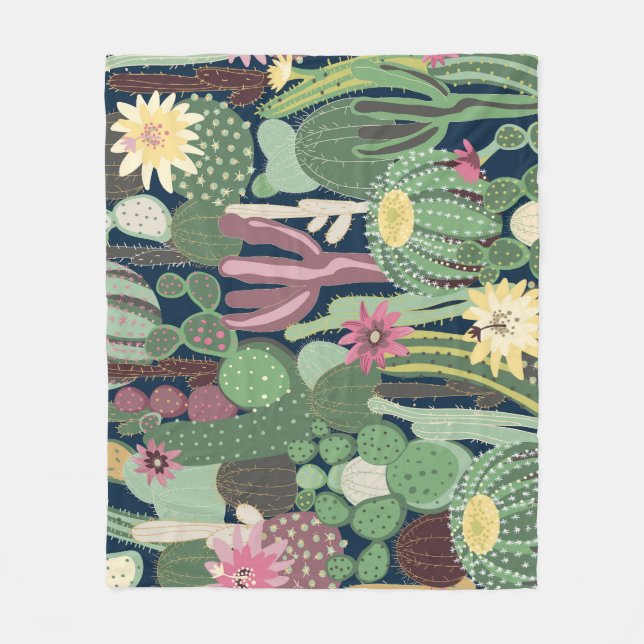 Couverture Polaire Retro Cactus Design : Texture de tissu sans fil (Devant)