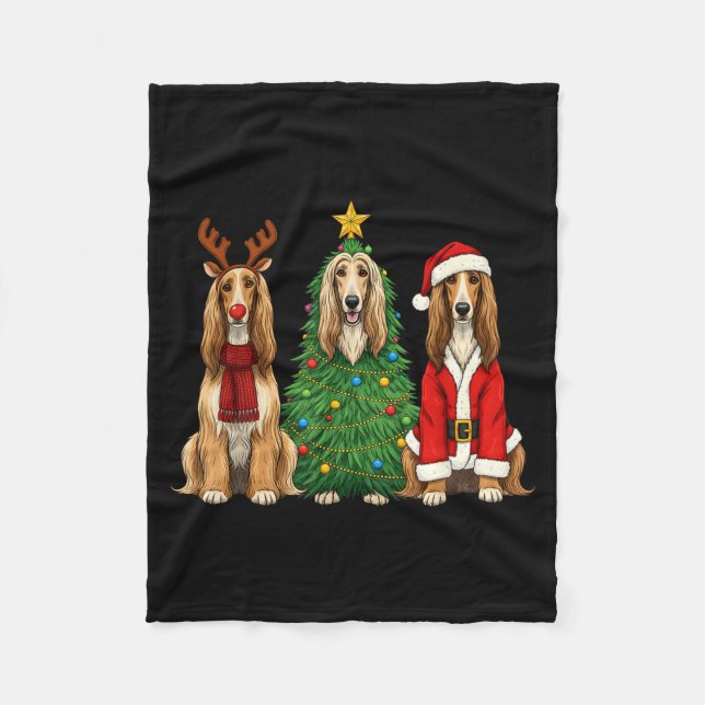 Couverture Polaire Retro Christmas Afghan Hound Santa Reindeer Dog Lo (Devant)