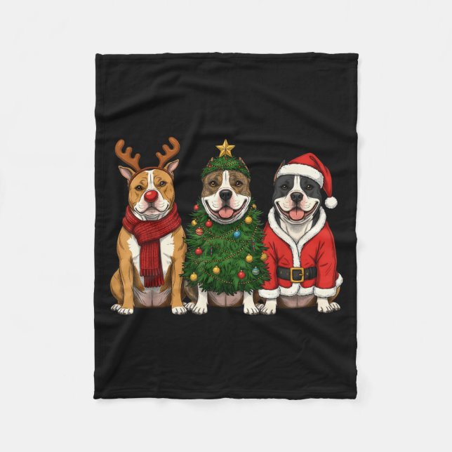 Couverture Polaire Retro Christmas American Bully Santa Reindeer Dog  (Devant)