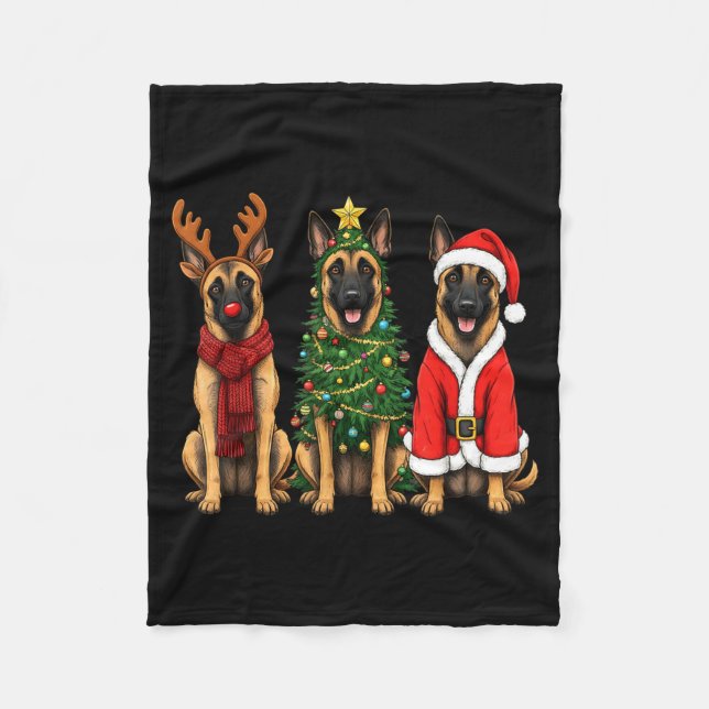 Couverture Polaire Retro Christmas Belgian Malinois Santa Reindeer Do (Devant)
