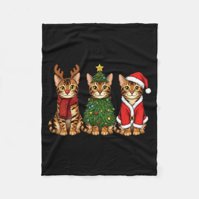 Couverture Polaire Retro Christmas Bengal Cat Santa Reindeer  (Devant)