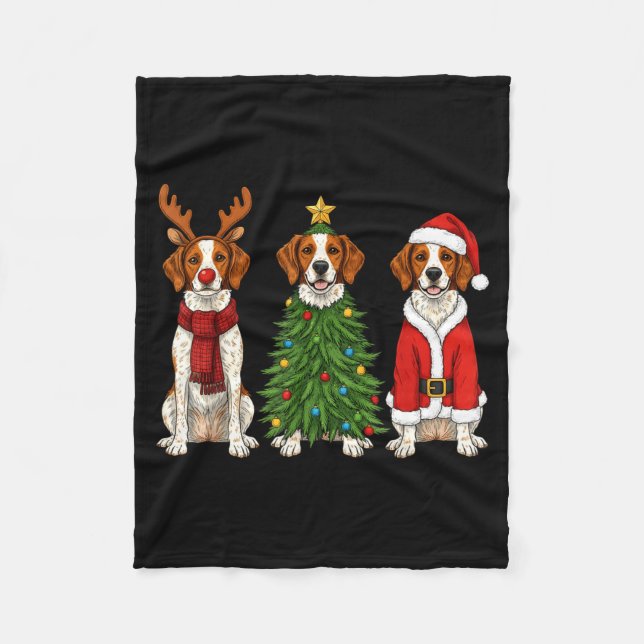Couverture Polaire Retro Christmas Brittany Spaniel Santa Reindeer Do (Devant)