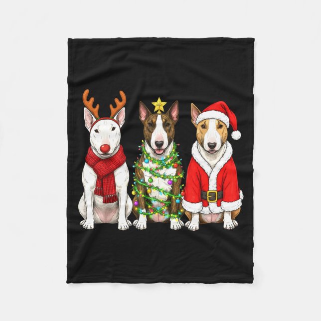Couverture Polaire Retro Christmas Bull Terrier Santa Reindeer Dog Lo (Devant)