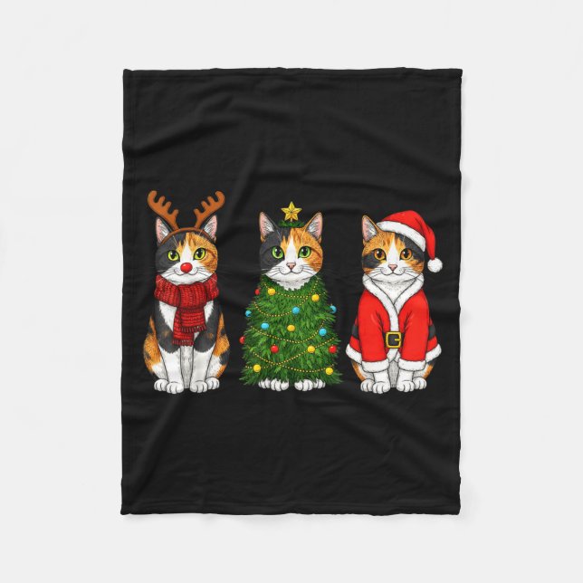 Couverture Polaire Retro Christmas Calico Cat Santa Reindeer  (Devant)