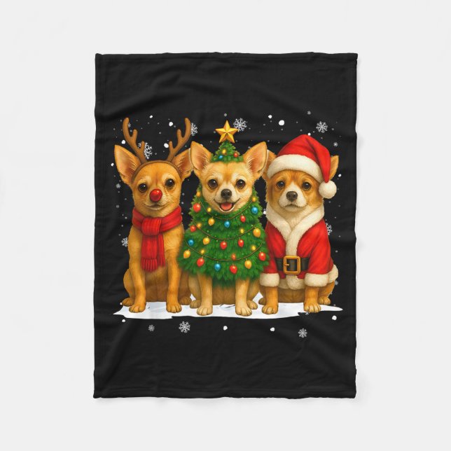 Couverture Polaire Retro Christmas Chihuahua Santa Reindeer Dog Lover (Devant)
