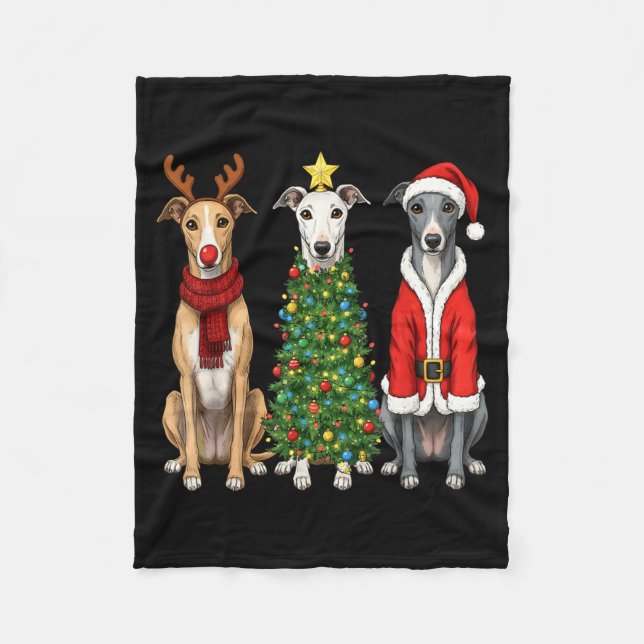 Couverture Polaire Retro Christmas Ghound Santa Reindeer Dog Lover  (Devant)