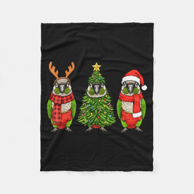 Couverture Polaire Retro Christmas Green Cheek Conure Parrot Santa Re (Devant)