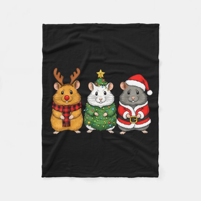 Couverture Polaire Retro Christmas Hamster Santa Reindeer  (Devant)