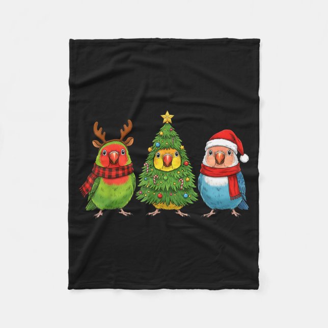 Couverture Polaire Retro Christmas Lovebird Parrot Santa Reindeer  (Devant)