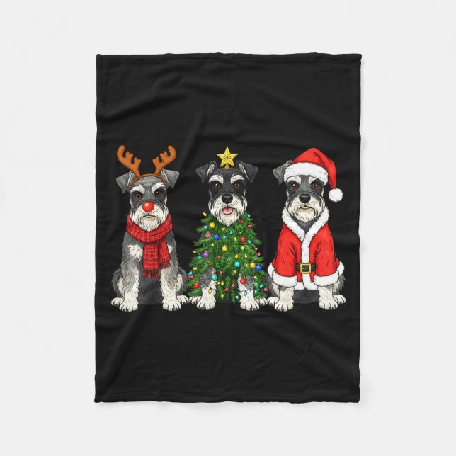 Couverture Polaire Retro Christmas Miniature Schnauzer Santa Reindeer (Devant)