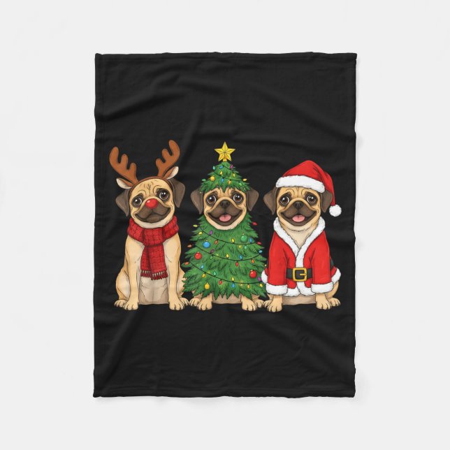 Couverture Polaire Retro Christmas Puggle Santa Reindeer Dog Lover  (Devant)