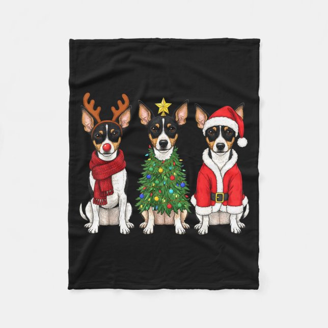 Couverture Polaire Retro Christmas Rat Terrier Santa Reindeer Dog Lov (Devant)