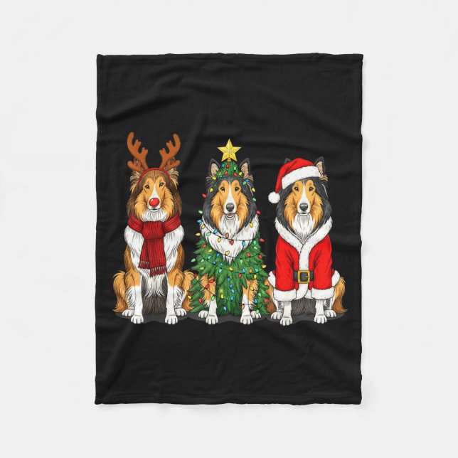 Couverture Polaire Retro Christmas Rough Collie Santa Reindeer Dog Lo (Devant)