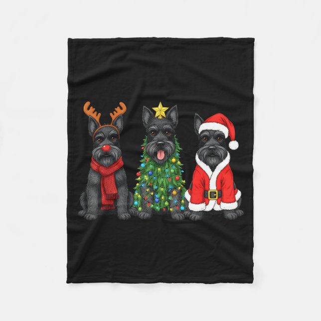 Couverture Polaire Retro Christmas Scottierrier Santa Reindeer Dog Lo (Devant)
