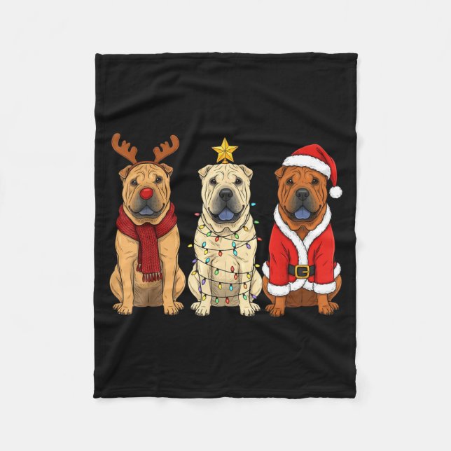 Couverture Polaire Retro Christmas Shar Pei Santa Reindeer Dog Lover  (Devant)