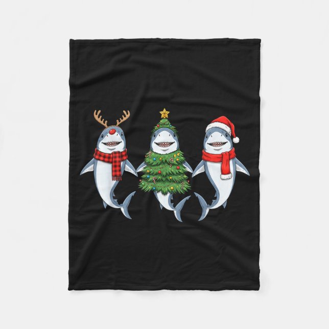Couverture Polaire Retro Christmas Shark Santa Reindeer  (Devant)