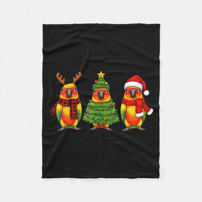 Couverture Polaire Retro Christmas Sun Conure Parrot Santa Reindeer  (Devant)
