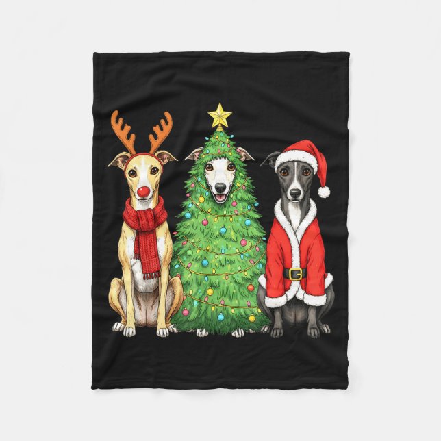 Couverture Polaire Retro Christmas Whippet Santa Reindeer Dog Lover  (Devant)