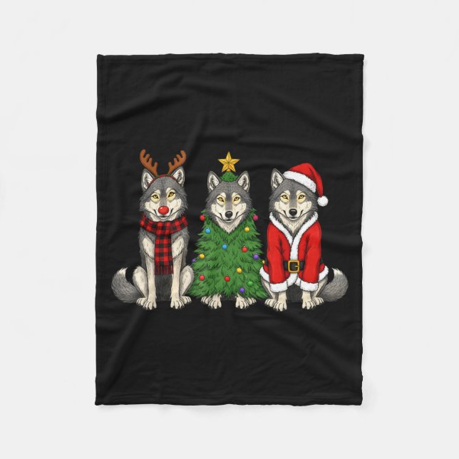 Couverture Polaire Retro Christmas Wolf Santa Reindeer  (Devant)