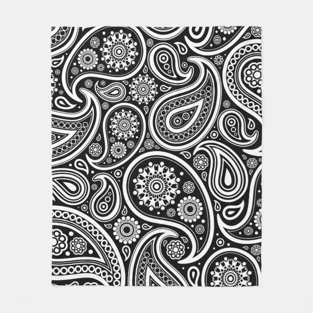 Couverture Polaire Rétro copie blanche noire de Paisley (Devant)