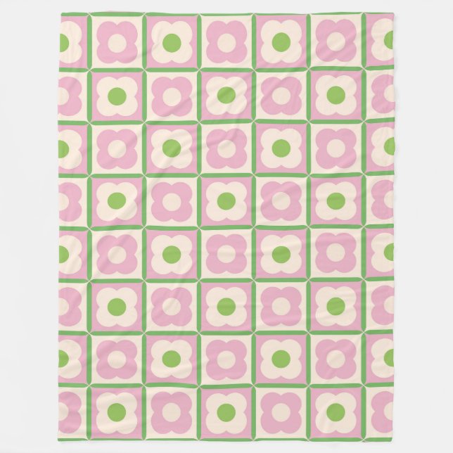 Couverture Polaire Retro Floral Checker Motif rose et vert (Devant)
