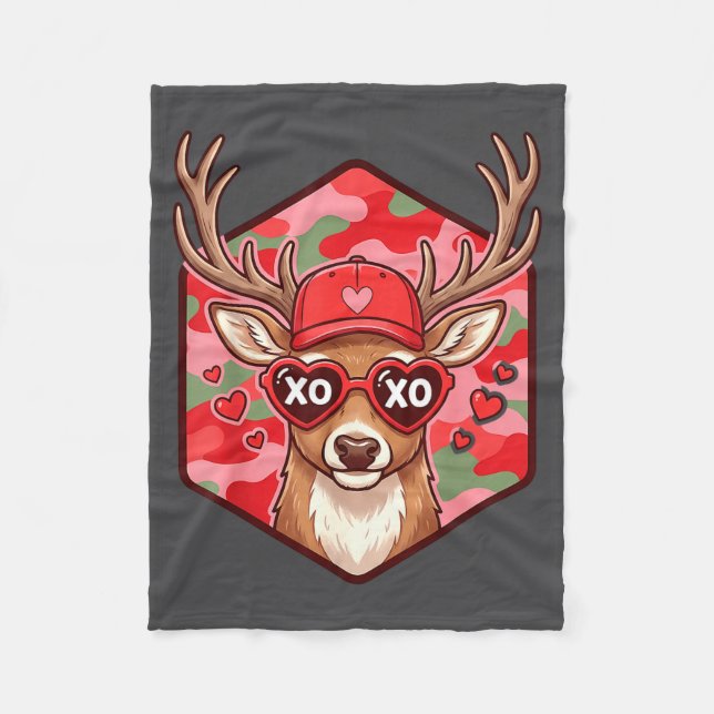 Couverture Polaire Retro Funny Boys Valentines Day Hunting Deer Camo  (Devant)