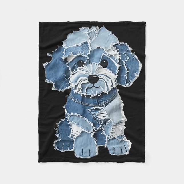 Couverture Polaire Retro Funny Denim Patch Animal Dog Print  (Devant)