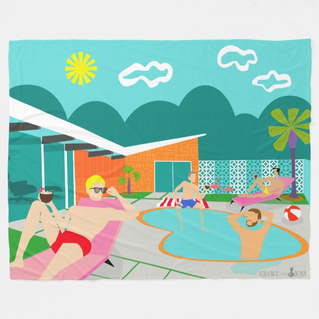 Couverture Polaire Retro Gay Pool Party Fleece Blanche (Devant (Horizontal))
