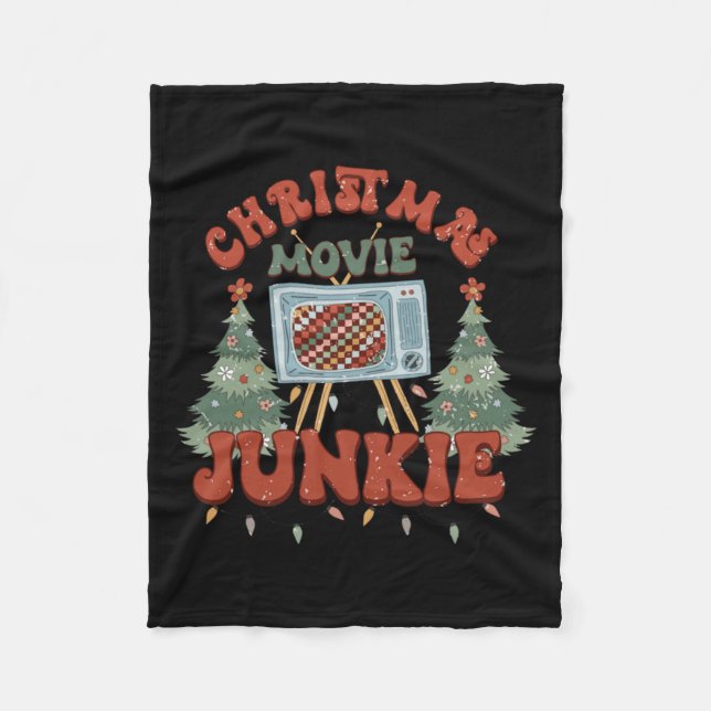 Couverture Polaire Retro Groovy Christmas Movie Junkie Merry Xmas Tre (Devant)
