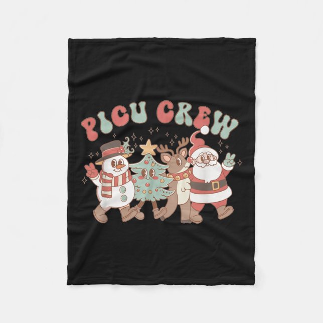 Couverture Polaire Retro Groovy Cu Nurse Christmas Tree Snowman Reind (Devant)