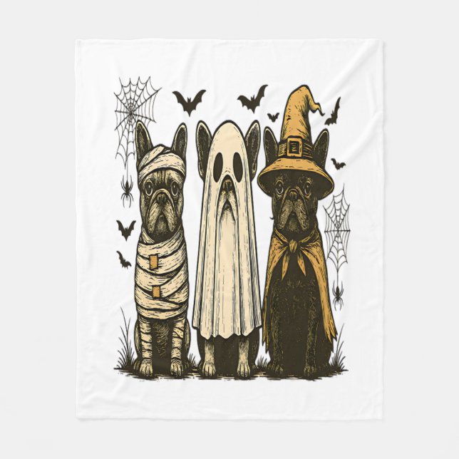 Couverture Polaire Retro Halloween Ghost French Bulldog Gothique Png (Devant)
