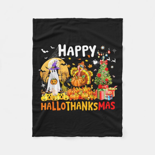 Couverture Polaire Retro Halloween Thanksgiving Christmas Happy Hallo (Devant)