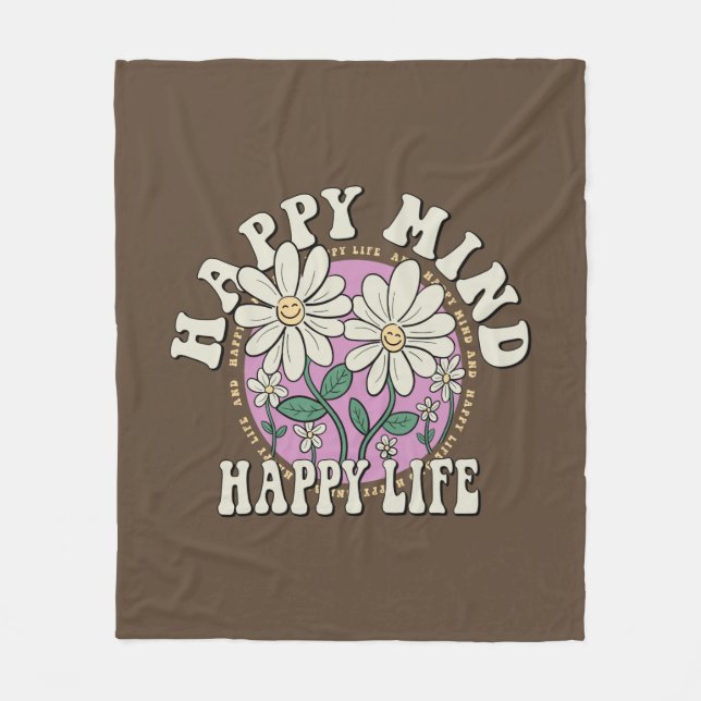 Couverture Polaire Retro Happy Mind Happy Life (Devant)