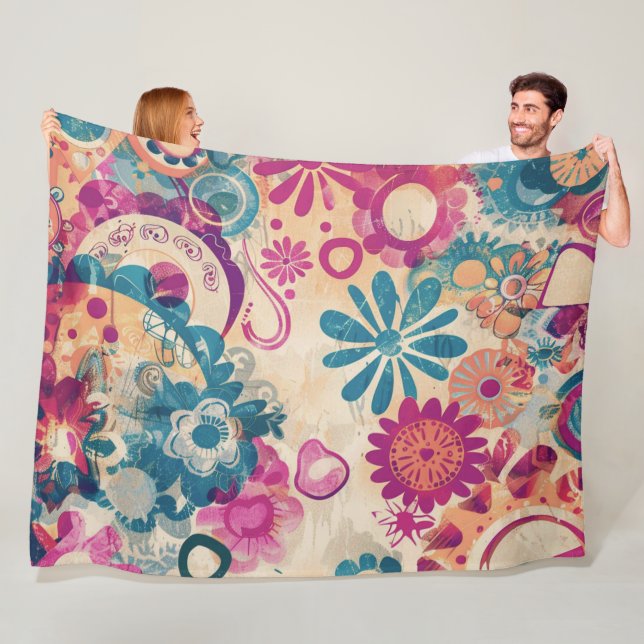 Couverture Polaire Rétro Hippie : Fleurs Sauvages (En situation)