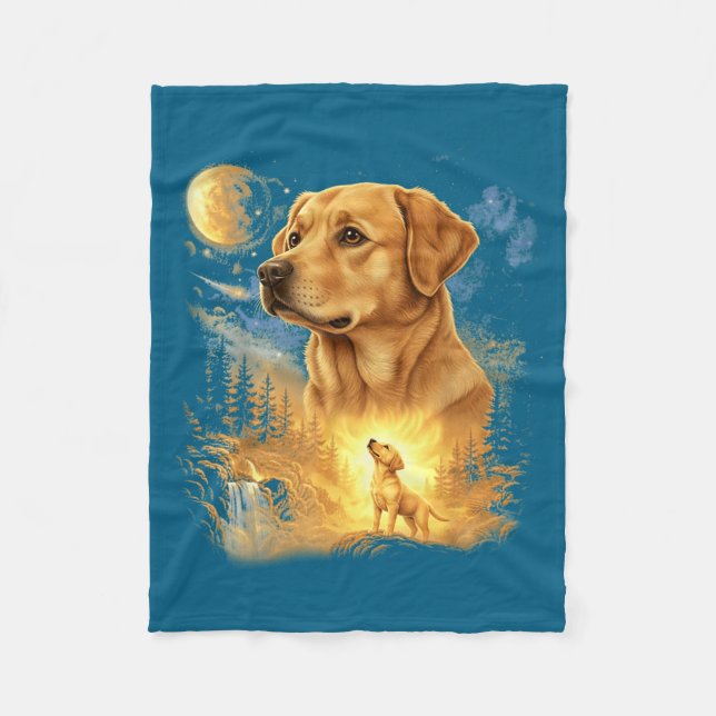 Couverture Polaire Rétro Labrador Retriever Hurleur à la Lune (Devant)