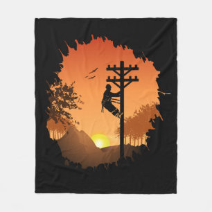 Couverture Polaire Retro Lineman Coucher de soleil Père Câble électri