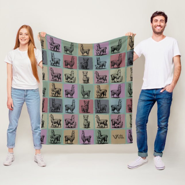 Couverture Polaire Retro Llama Blanket Cosy Alpaca animal pour cadeau (En situation)