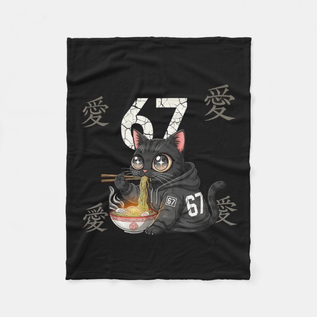 Couverture Polaire Retro Meme 67 Six Seven 6 7 Cat Ramen Japanese Kaw (Devant)