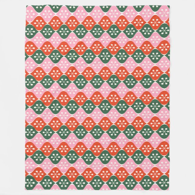 Couverture Polaire Retro Mid Mod Atomic Pattern Pink Green Christmas (Devant)