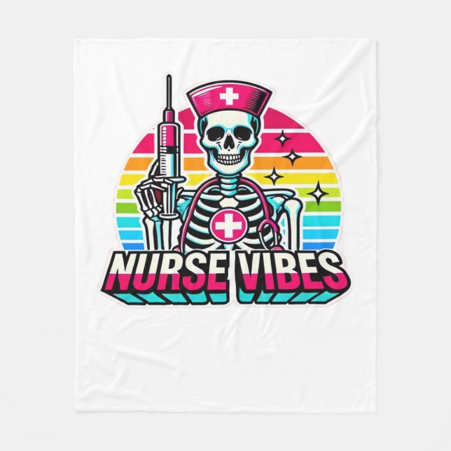 Couverture Polaire Retro Neon Skeleton Nurse - Funny Éffrayant D (Devant)
