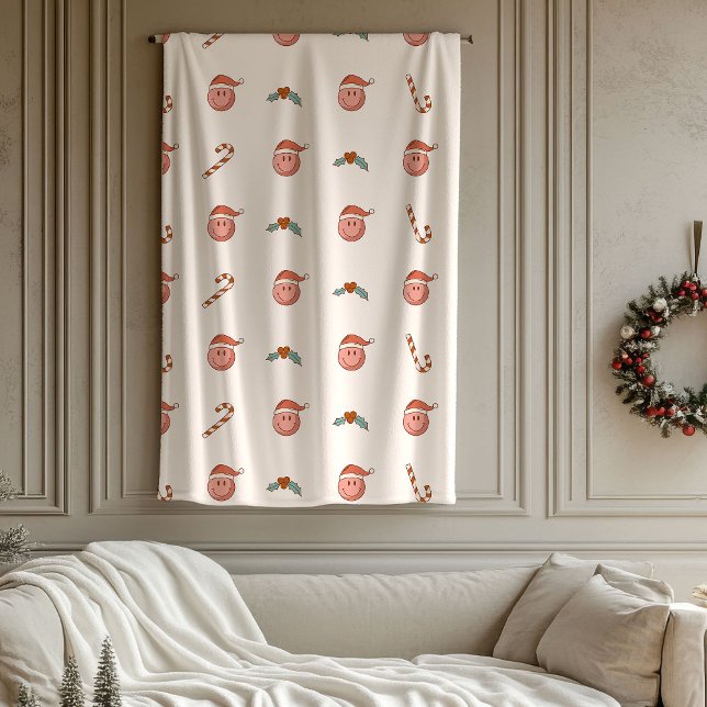 Couverture Polaire Retro Pastel Christmas Smile Emoticons Groovy 70th (Retro Pastel Christmas Smile Emoticons Groovy 70th Fleece Blanket)