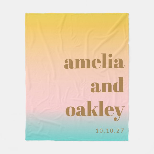 Couverture Polaire Retro Pastel rose dégradé Mariage unique personnal (Devant)