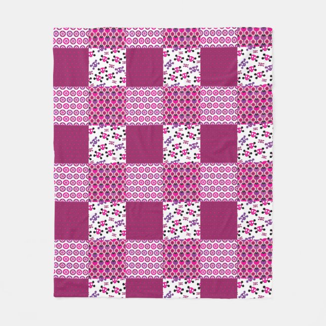 Couverture Polaire Rétro point de polka de crâne de fleur (Devant)