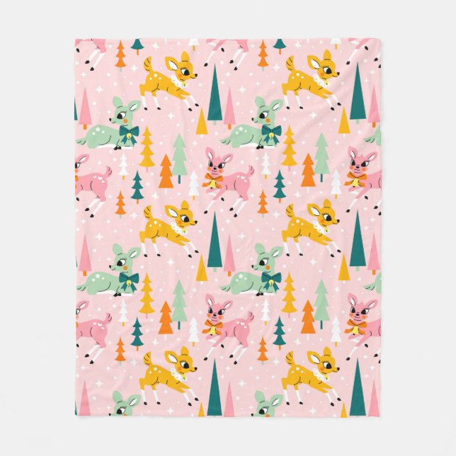 Couverture Polaire Retro Reindeer Wonderland Motif de vacances (Devant)