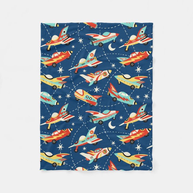 Couverture Polaire Retro Space Rocket Cars Blue Cute Kids Motif (Devant)
