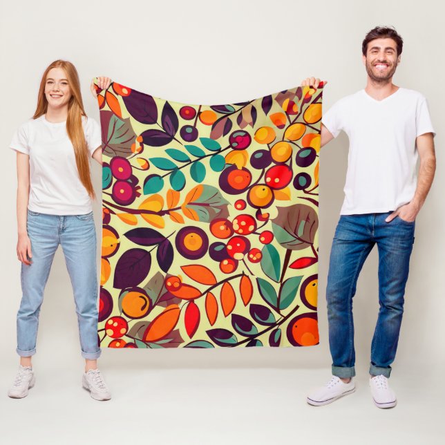 Couverture Polaire Retro Super Automne Berries Feuille Motif (En situation)