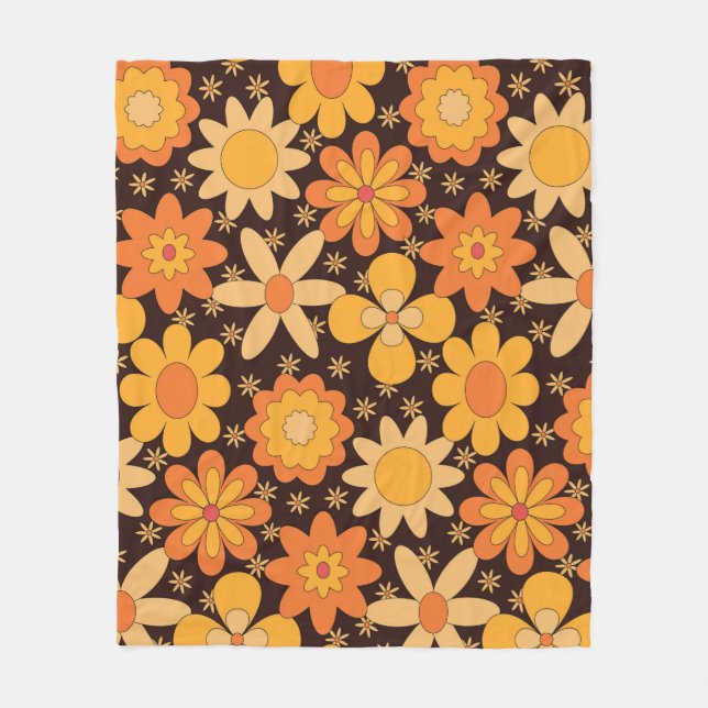 Couverture Polaire Retro Super motif floral jaune et orange (Devant)
